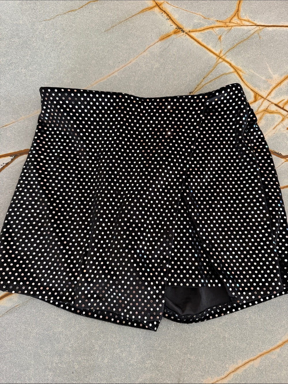 MIA Black Velvet with Silver Sequin Dot Skort